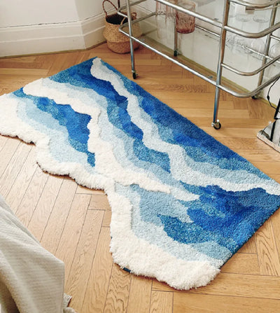 Japanese Tufted Rug - Blue Sea Wave Design Mat