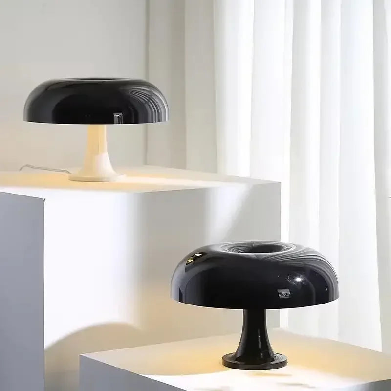 Wide Mushroom Table Lamp - Black Modern USB Corded Light