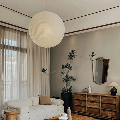 Rice Paper Pendant Lamp - Japanese Ceiling Light Fixture With Adjustable Wire