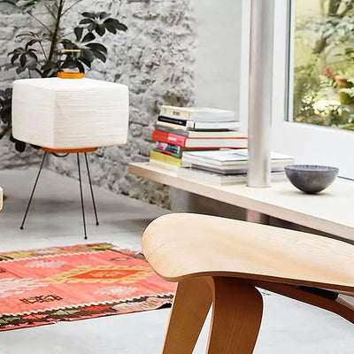 Japanese Floor Lantern – Wabi-Sabi Rice Paper Cube Lamp