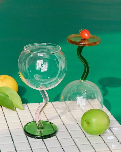 Twisted Wine Glass - Colored Borosilicate Bubble 300ml