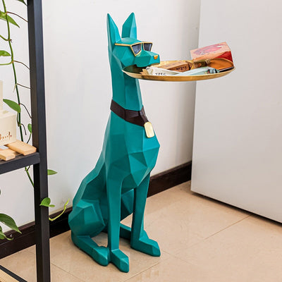 Dobermann Dog Statue - Large Resin Guard Sculpture with Front Door Key Holder