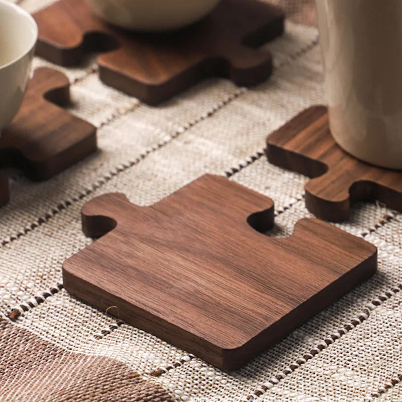 Wooden Puzzle Coaster Set - Elegant Wood Drink Coasters