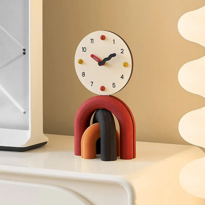 Nordic Arch Table Clock - Modern Desk Clock Bamboo Metal Design