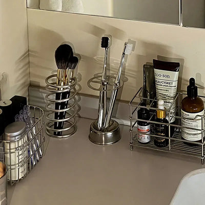 Stainless Steel Toothbrush Stand - Vintage Bathroom Organizer