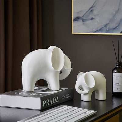 Nordic Elephant Statue - White Resin Sculpture