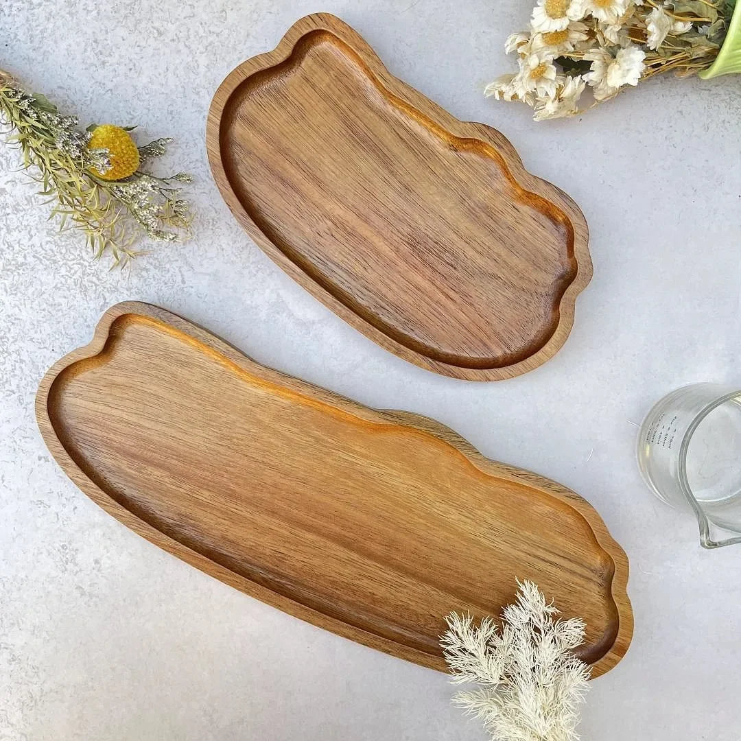 Acacia Wood Tray - Handcrafted Irregular Shape Serving Board