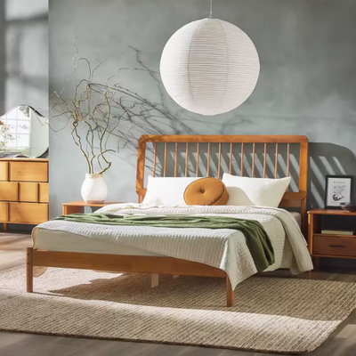 Mid Century Modern Bed - Solid Oak Queen Frame