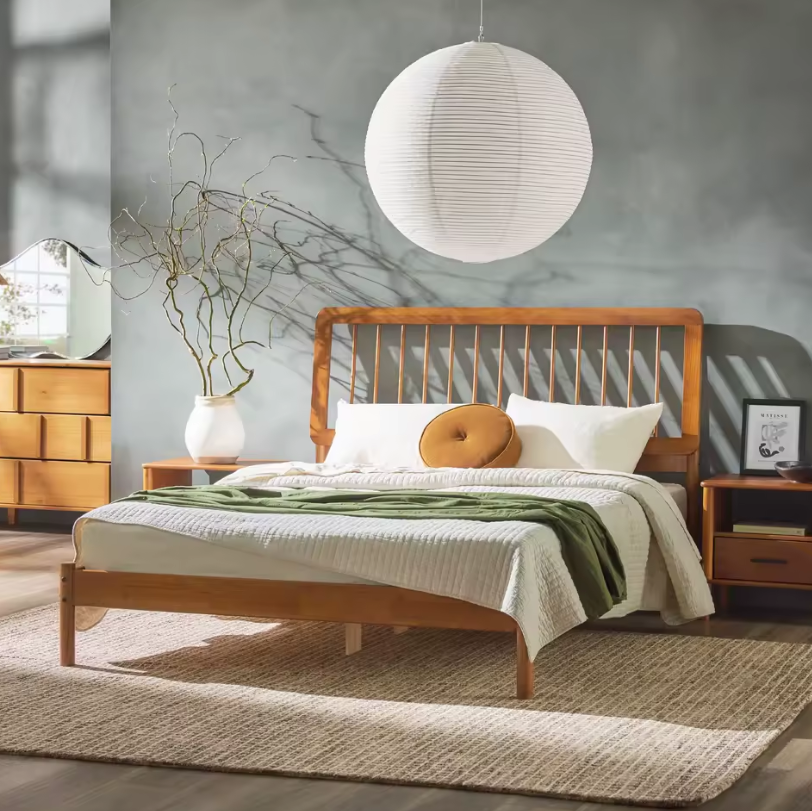 Mid Century Modern Bed - Solid Oak Queen Frame