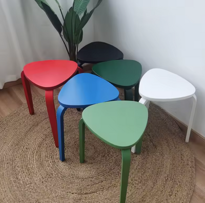 Wooden Triangle Stool - Geometric Natural Wood Furniture