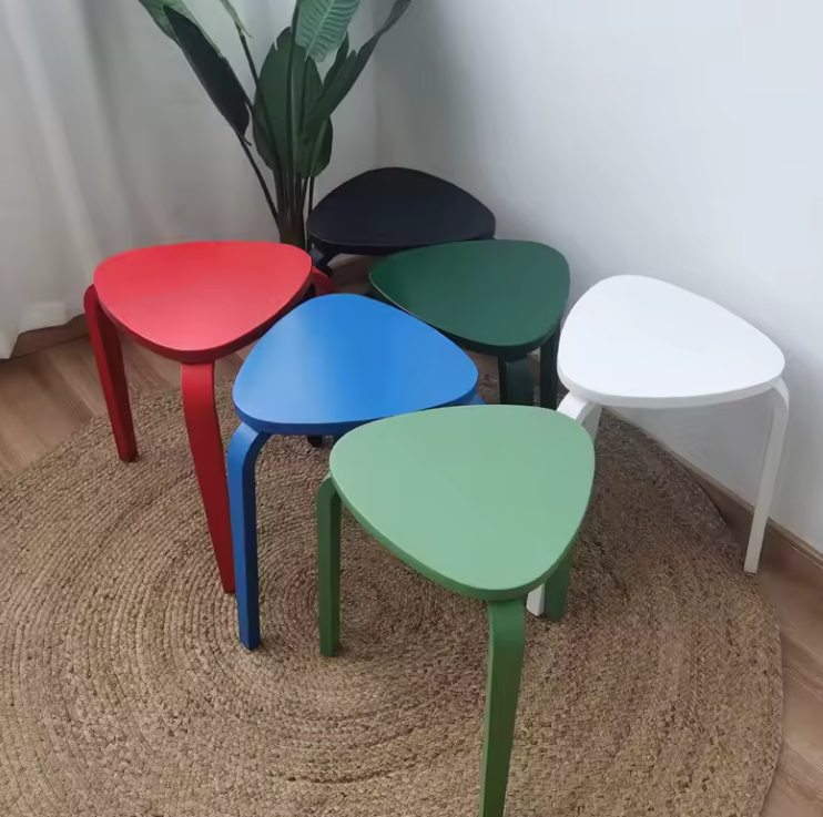Wooden Triangle Stool - Geometric Natural Wood Furniture