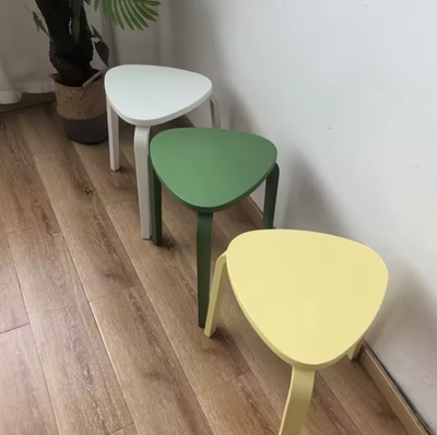 Wooden Triangle Stool - Geometric Natural Wood Furniture