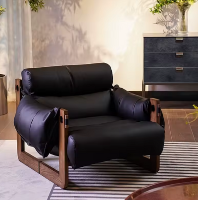 Vintage Lounge Chair - Solid Wood Wide Seat Sofa