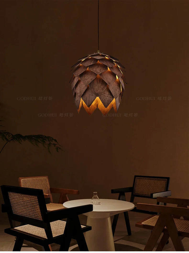 Solid Wood Chandelier – Pine Cone Ceiling Lamp