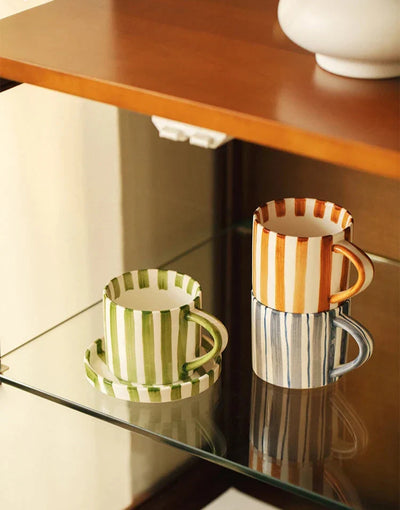 Ceramic Striped Plate – Brush Touch Art Design