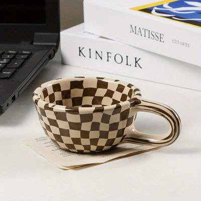 Ceramic Coffee Cup – Plaid Durable Mug 6.7oz