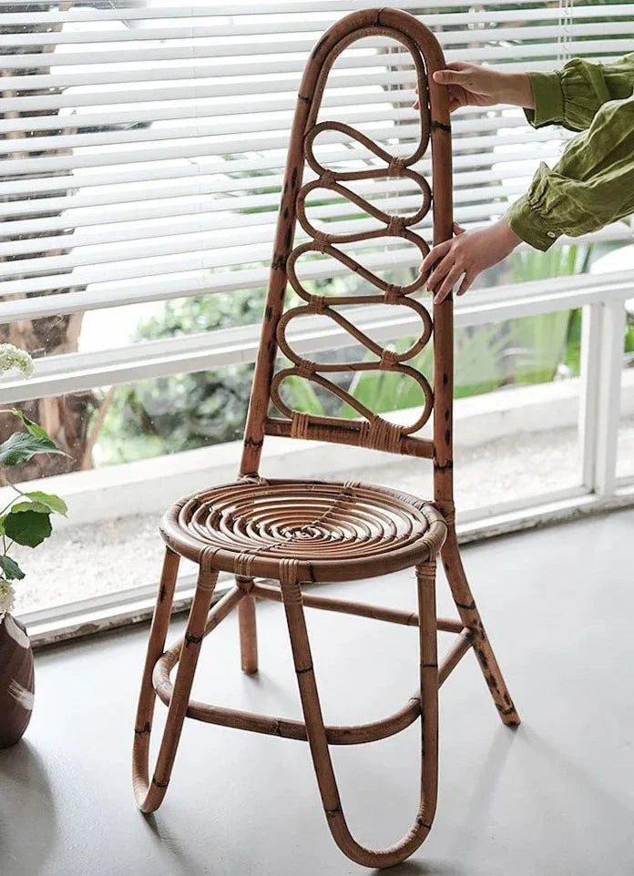 Japanese Rattan Chair – Handcrafted High Back Wood & Rattan Seating