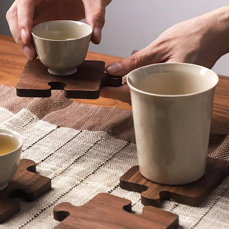 Wooden Puzzle Coaster Set - Elegant Wood Drink Coasters