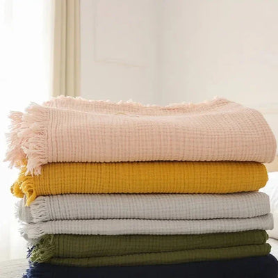 4-Layer Cotton Throw - Breathable Stylish Couch Blanket