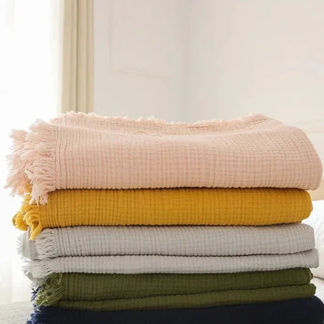 4-Layer Cotton Throw - Breathable Stylish Couch Blanket