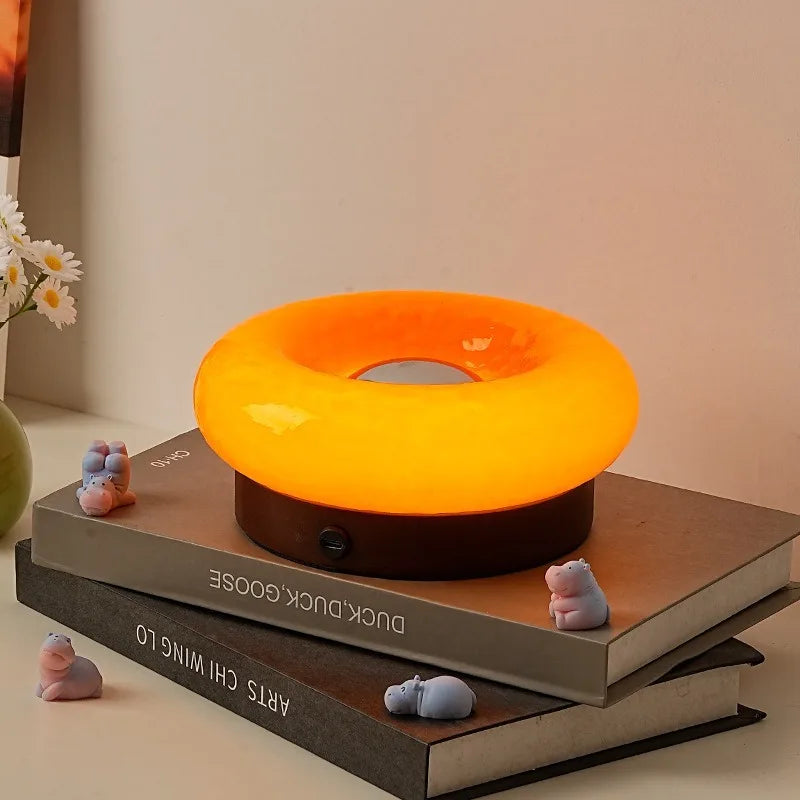 Donut Touch Table Lamp - Solid Wood Base, Dimmable Ambient Light
