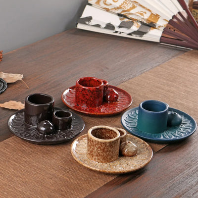 Rustic Ceramic Candle Holder - Incense Burner Stand & Decorative Tray