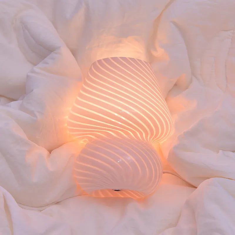 Glass Mushroom Lamp - Striped Table Light With Knob Switch
