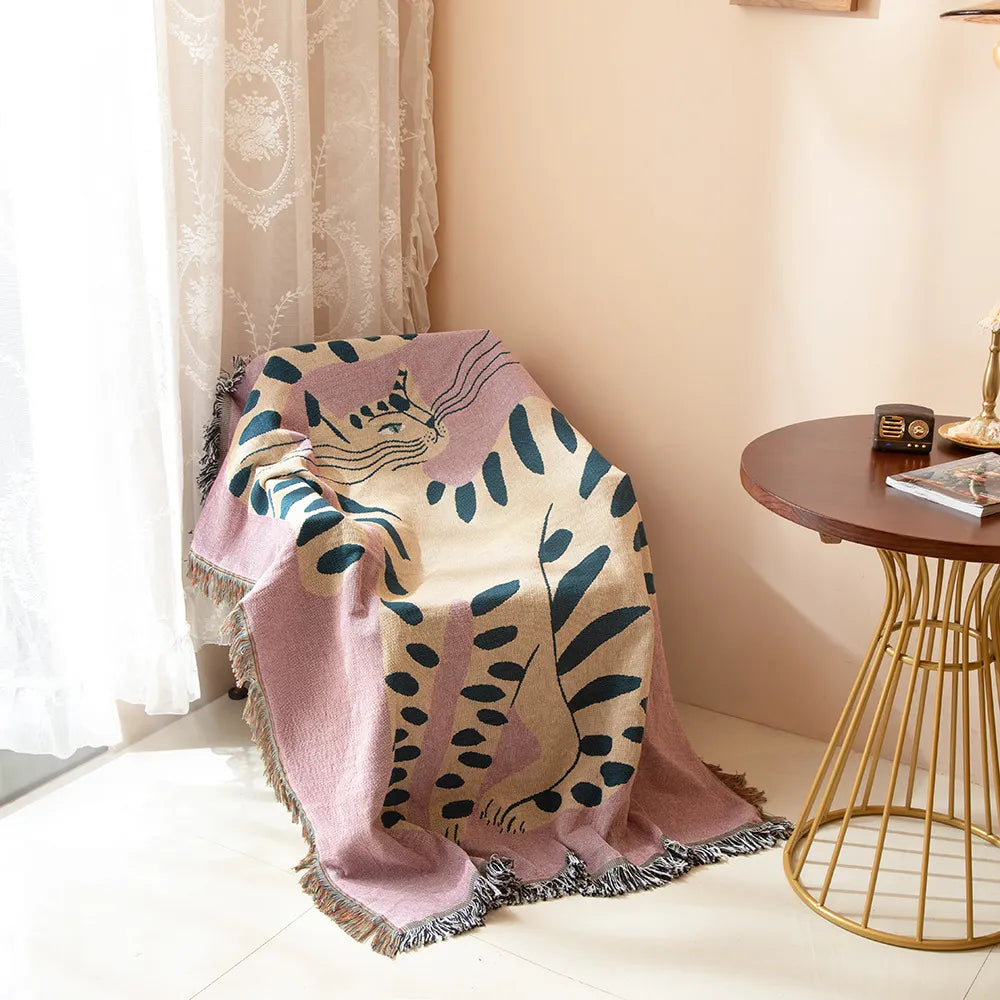 Pink Cat Throw Blanket - Soft Cotton Cozy 51x63