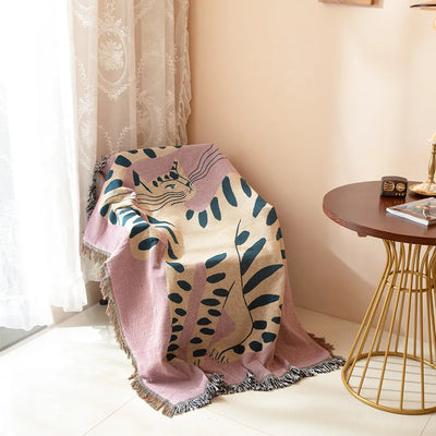 Pink Cat Throw Blanket - Soft Cotton Cozy 51x63