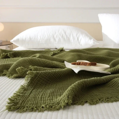 4-Layer Cotton Throw - Breathable Stylish Couch Blanket