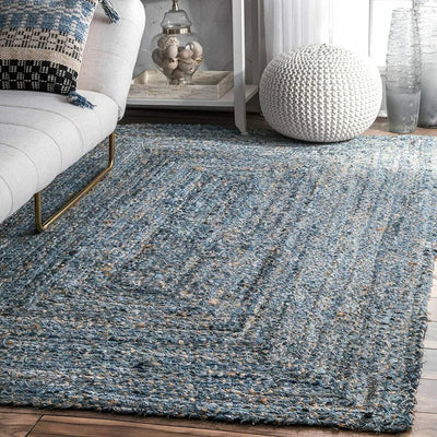 Hand Braided Jute Rug - Denim Area Rug, Eco Friendly & Durable