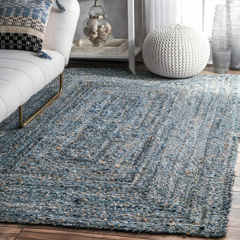 Hand Braided Jute Rug - Denim Area Rug, Eco Friendly & Durable