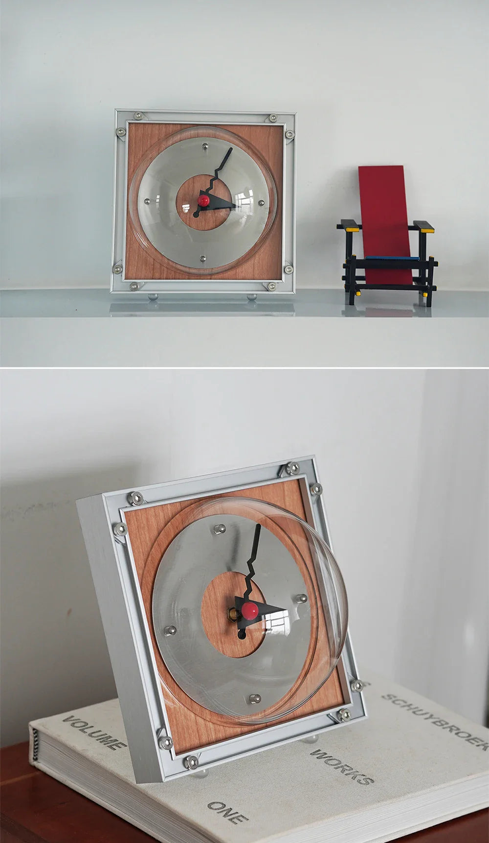Vintage Aluminum Clock | Retro Wooden & Geometric Style