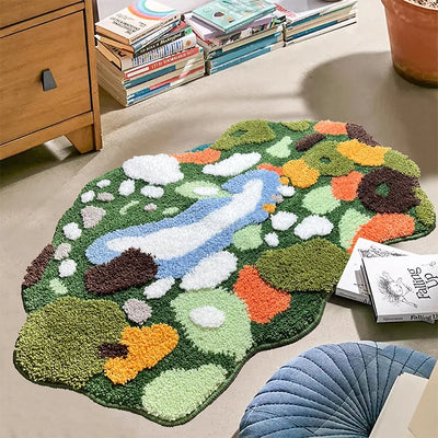 Hand Crafted Rugs – Green Moss Woven Design Mat