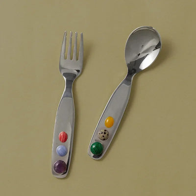 Dessert Fork And Spoon - Jelly Bean Design 5 Inch Stainless Steel Utensils