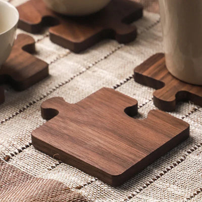 Wooden Puzzle Coaster Set - Elegant Wood Drink Coasters