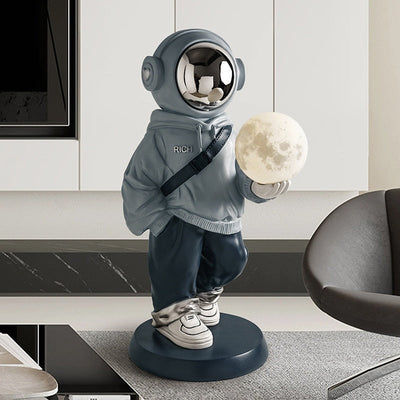 Astronaut Floor Statue Ceramic Sculpture With Moon Lamp