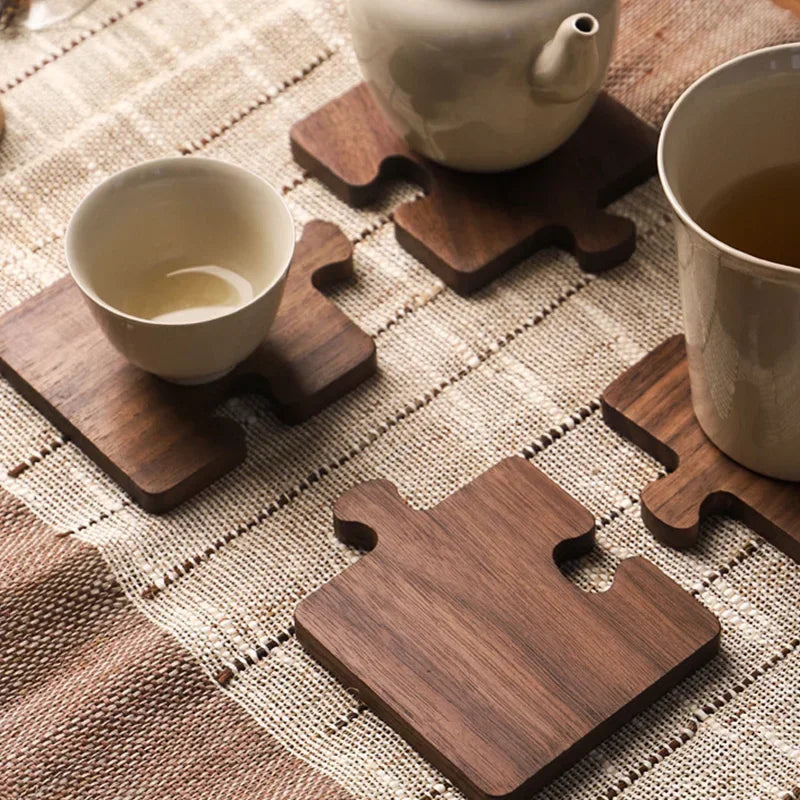 Wooden Puzzle Coaster Set - Elegant Wood Drink Coasters