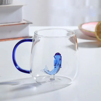 Borosilicate Glass Mug - 3D Animal Design, Color Handle