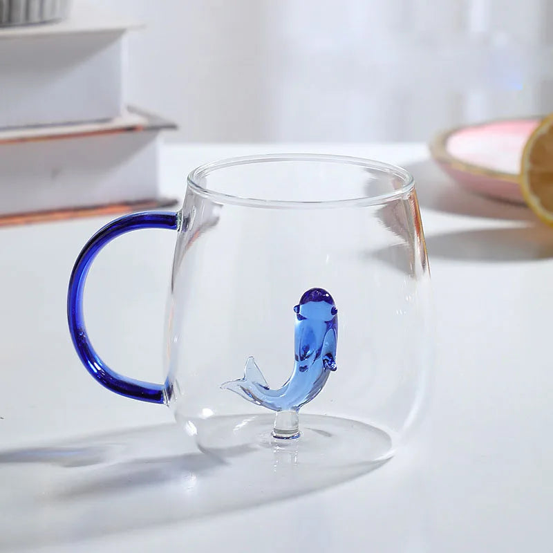 Borosilicate Glass Mug - 3D Animal Design, Color Handle