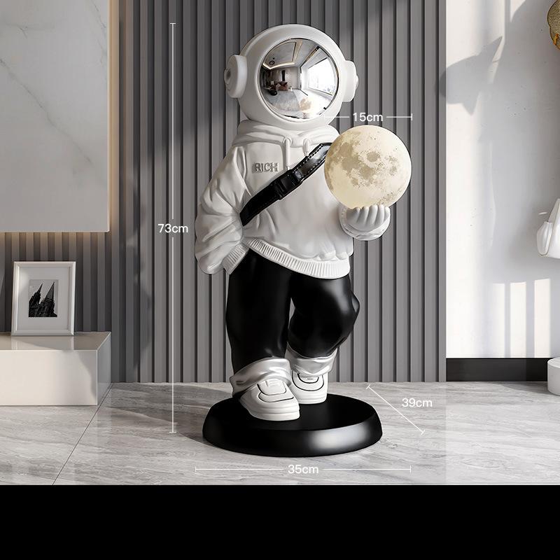 Astronaut Floor Statue Ceramic Sculpture With Moon Lamp
