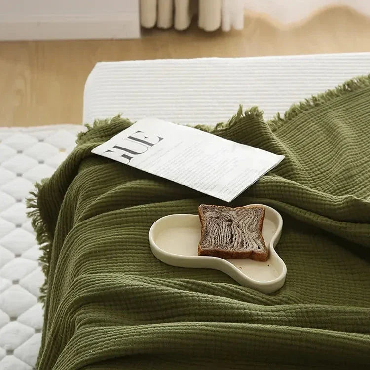 4-Layer Cotton Throw - Breathable Stylish Couch Blanket