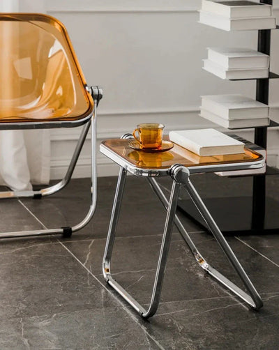 Foldable Acrylic Side Table – Transparent Compact Coffee Table