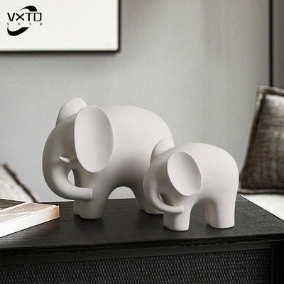 Nordic Elephant Statue - White Resin Sculpture
