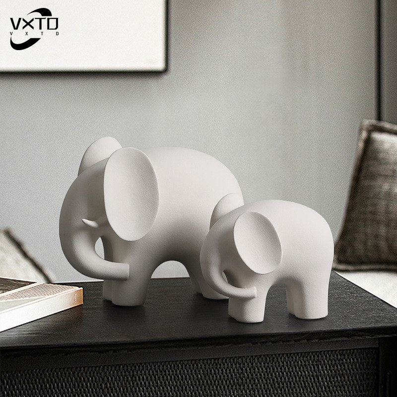 Nordic Elephant Statue - White Resin Sculpture