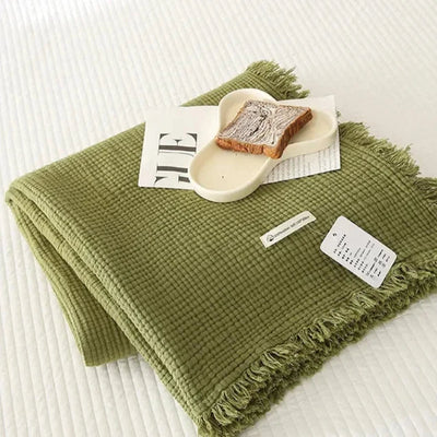 4-Layer Cotton Throw - Breathable Stylish Couch Blanket