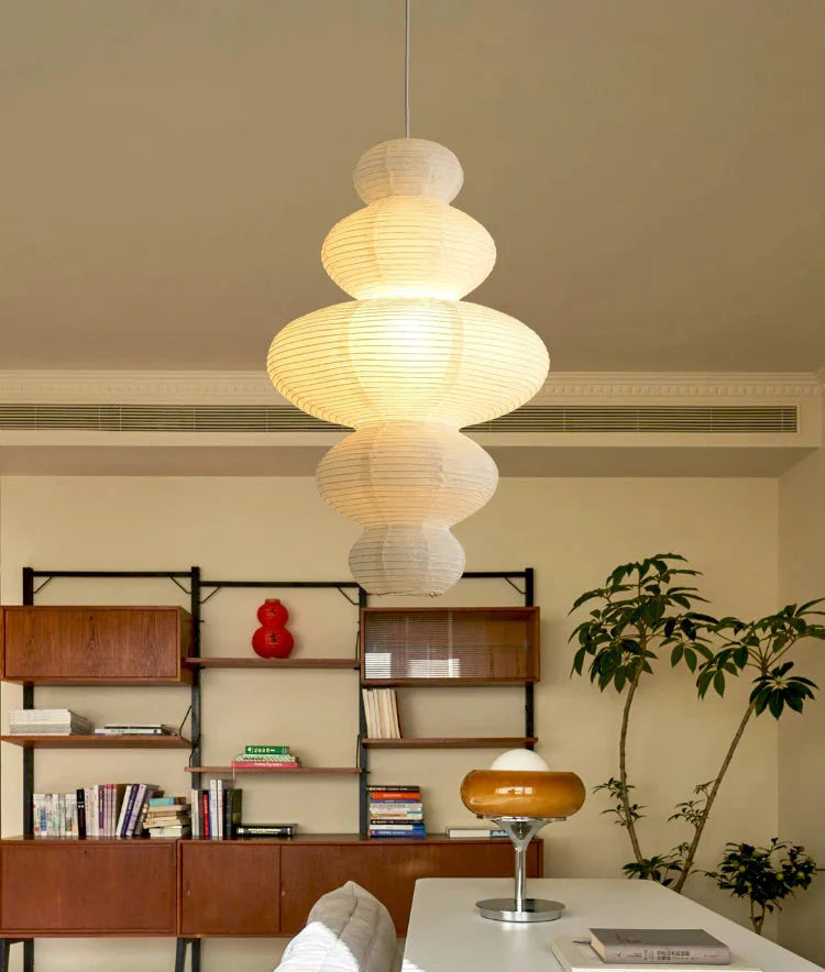 Japanese Rice Paper Pendant - Wabi-Sabi Ceiling Lamp with Adjustable Wire