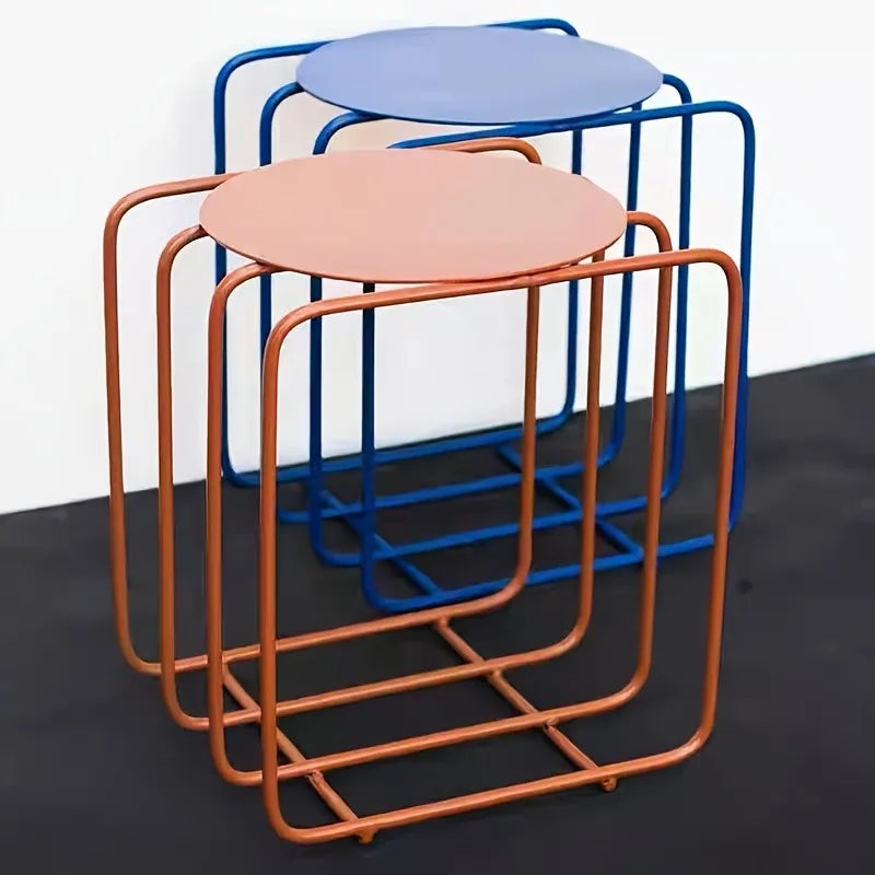 Round Metal Side Table – Wire Frame Rack, Modern Minimalist Accent