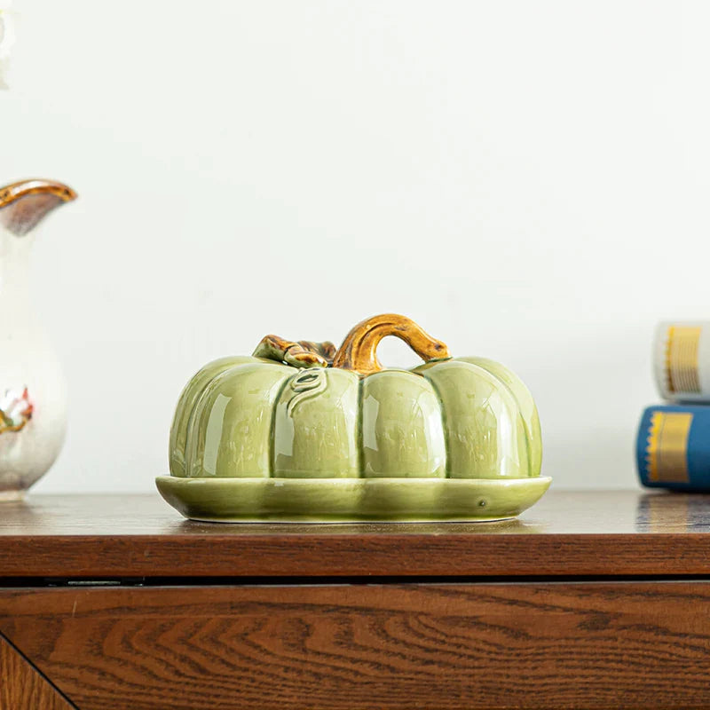 Pumpkin Ceramic Plate – Small Festive Serving Dish with Lid
