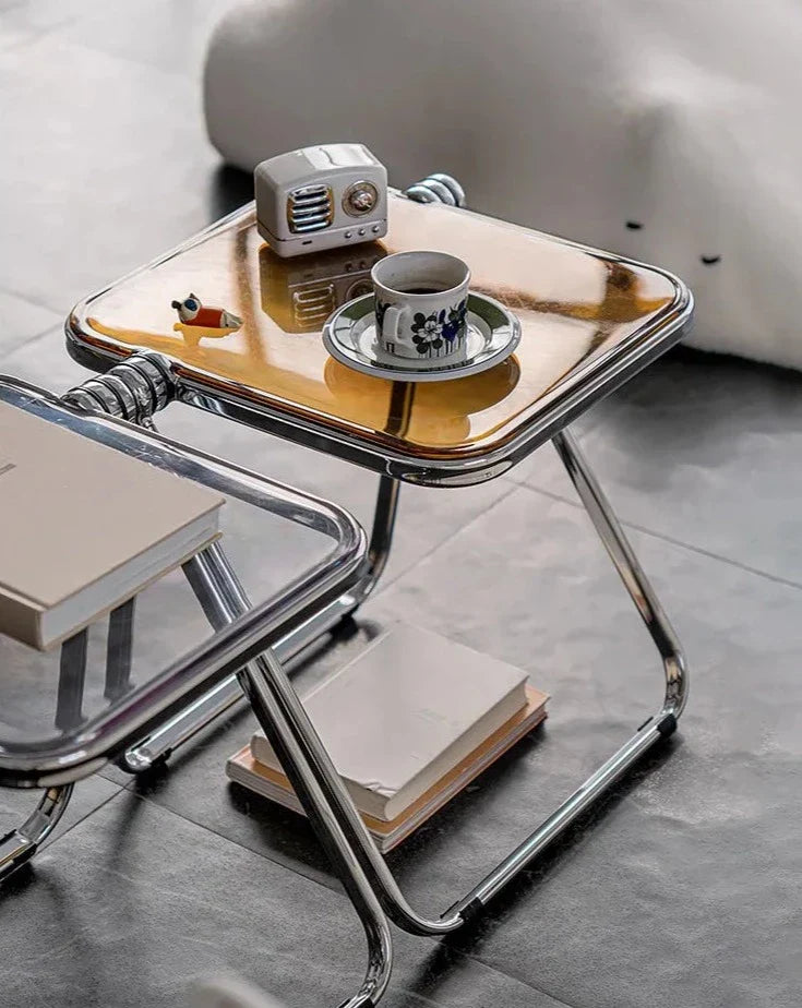 Foldable Acrylic Side Table – Transparent Compact Coffee Table
